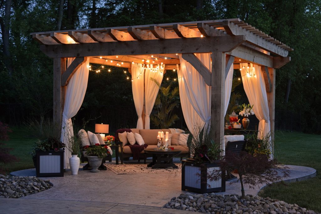 warm, welcoming covered outdoor patio with comfortable chairs